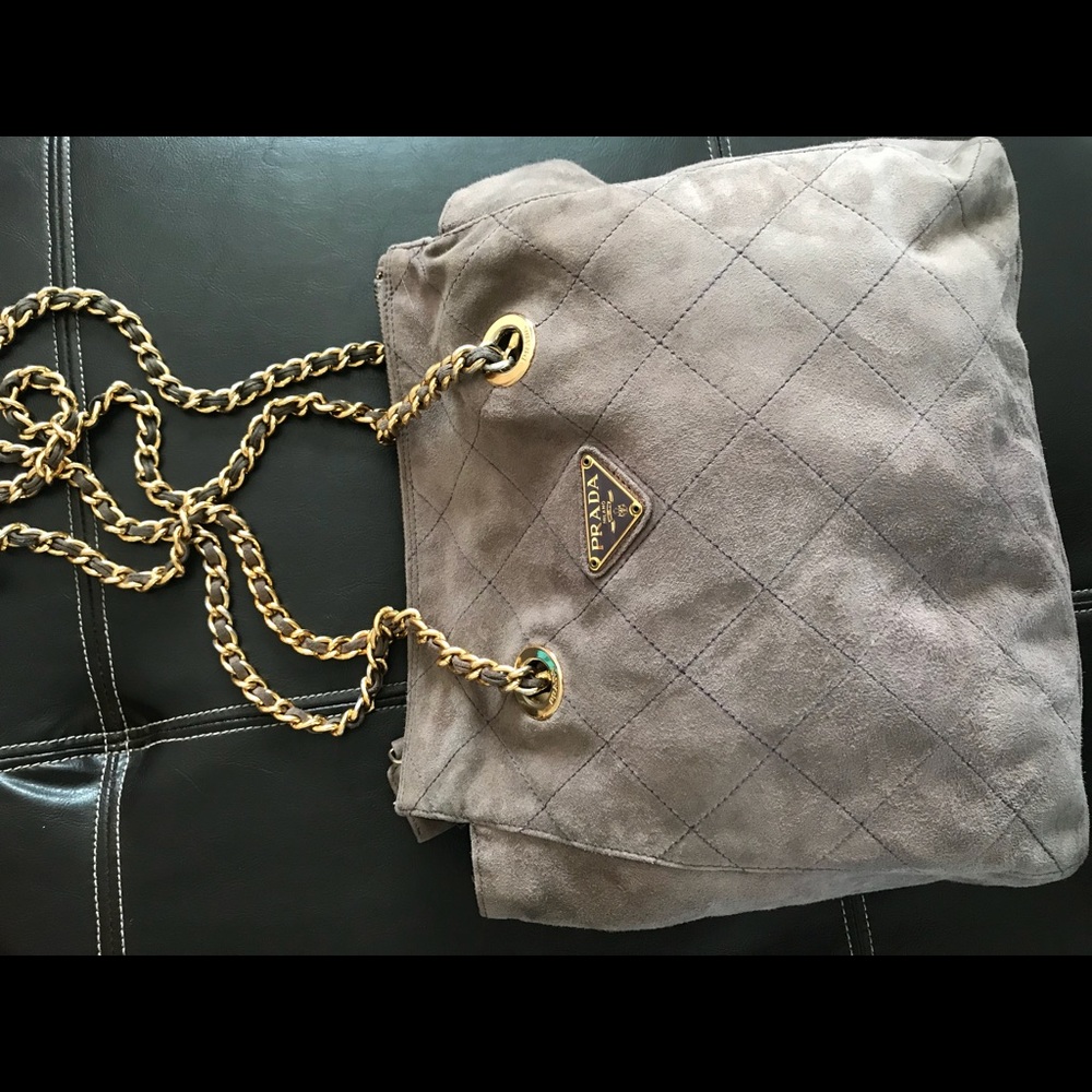 Vintage Prada quilted suede handbag purse Rare